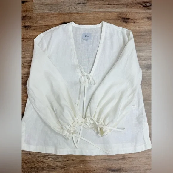 RAILS Myra Tie Neck Linen Top In White Size M-L - Picture 10 of 10